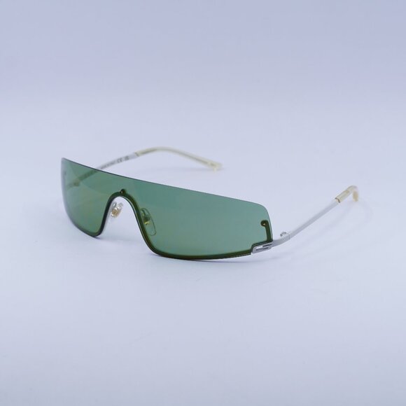 Gucci GG1561S 003 Sunglasses Shiny Solid Ivory Shield Frame, Green Lenses - Picture 1 of 10